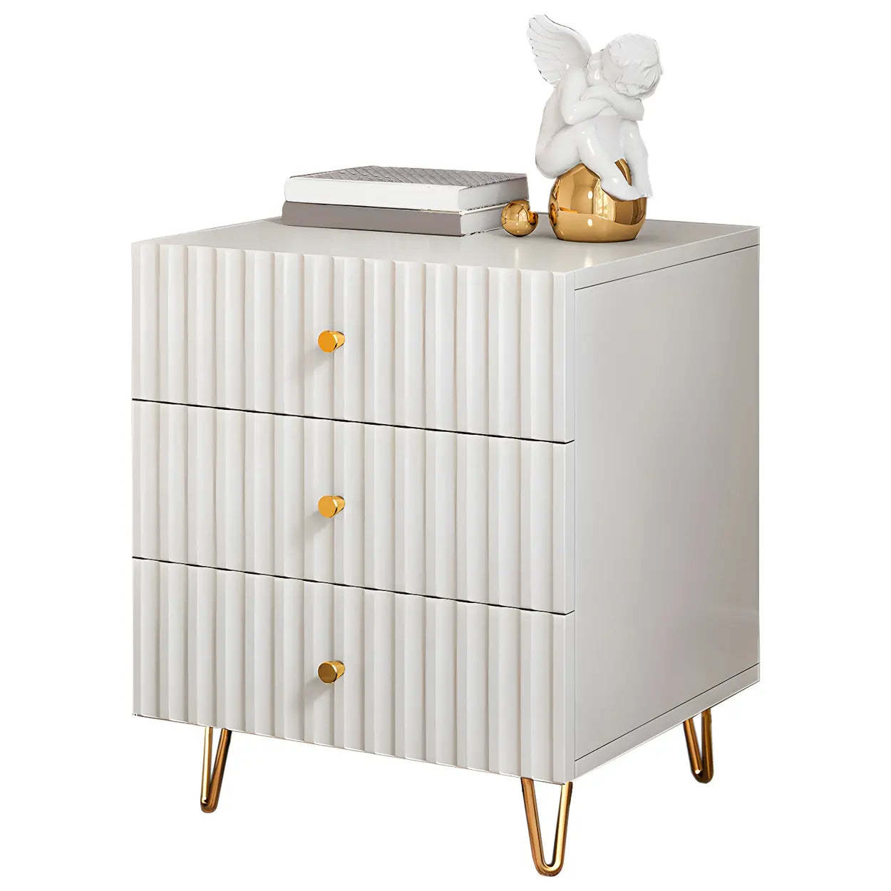 Stylish Rectangular White Wood Nightstand with Drawers — 1 Piece
