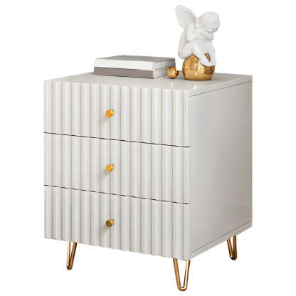 Stylish Rectangular White Wood Nightstand with Drawers — 1 Piece