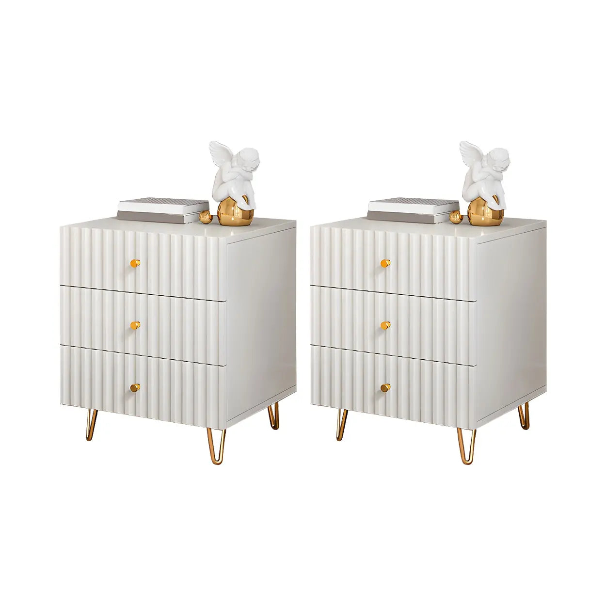 Stylish Rectangular White Wood Nightstand with Drawers — 2 Piece Set