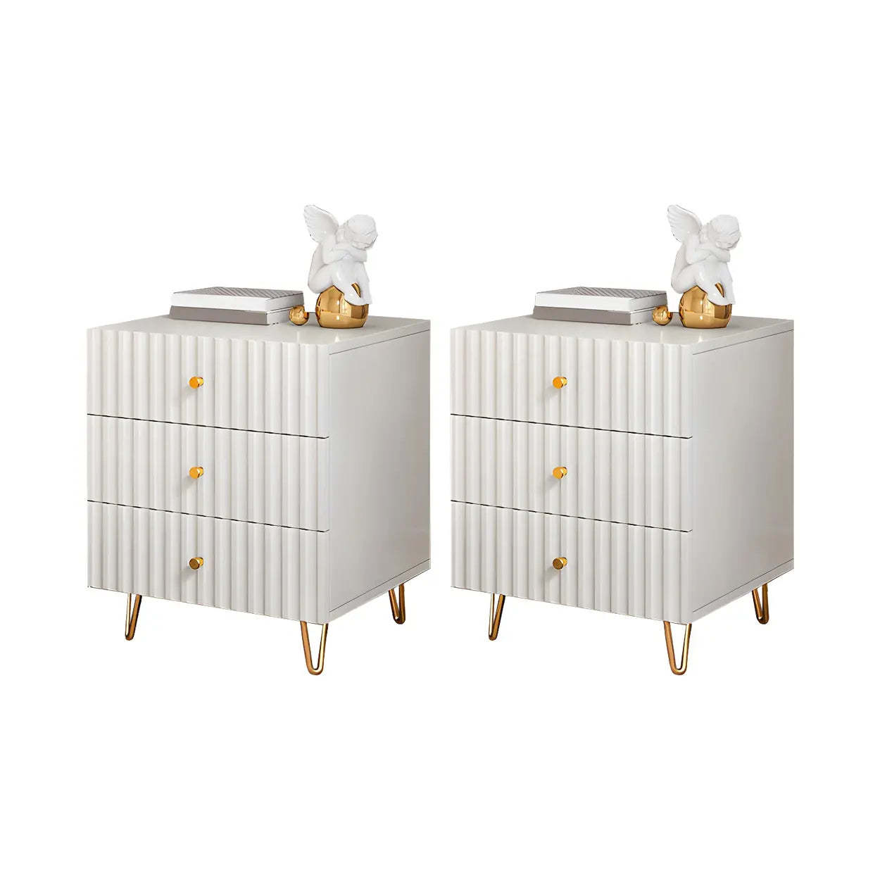 Stylish Rectangular White Wood Nightstand with Drawers — 2 Piece Set