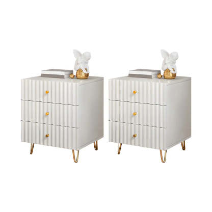 Stylish Rectangular White Wood Nightstand with Drawers — 2 Piece Set