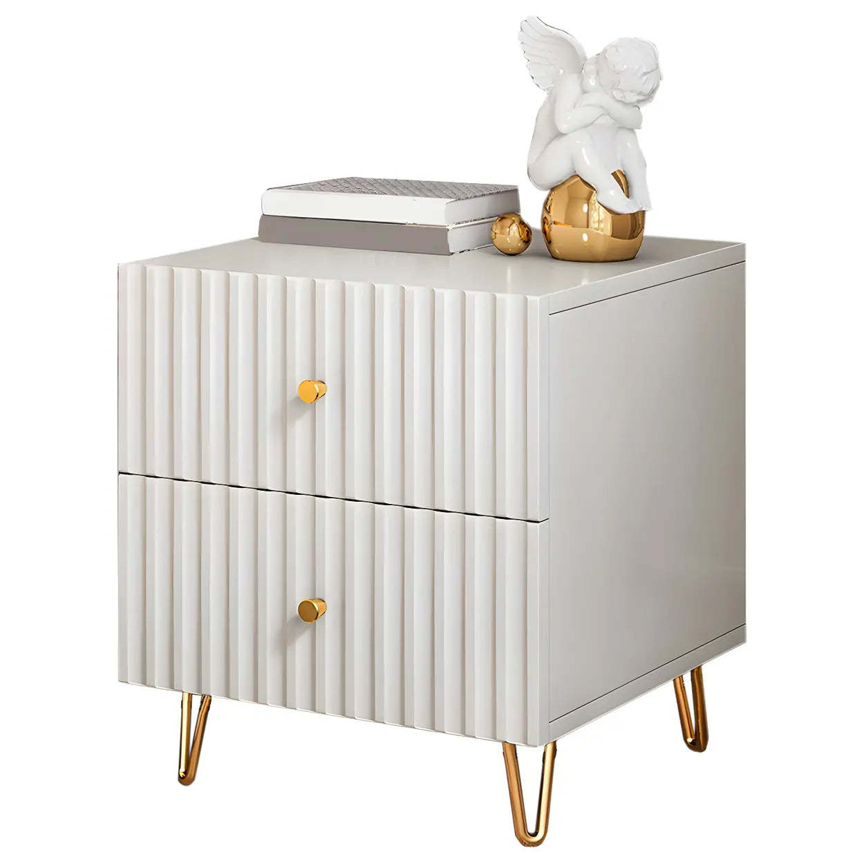 Stylish Rectangular White Wood Nightstand with Drawers — 2 Piece Set