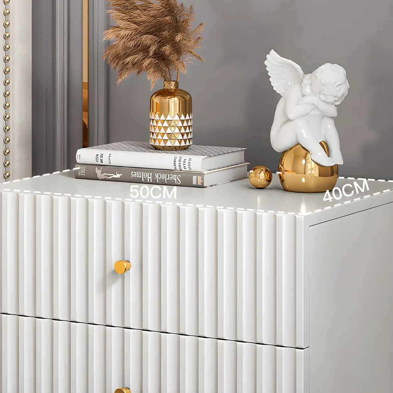Stylish Rectangular White Wood Nightstand with Drawers — 1 Piece