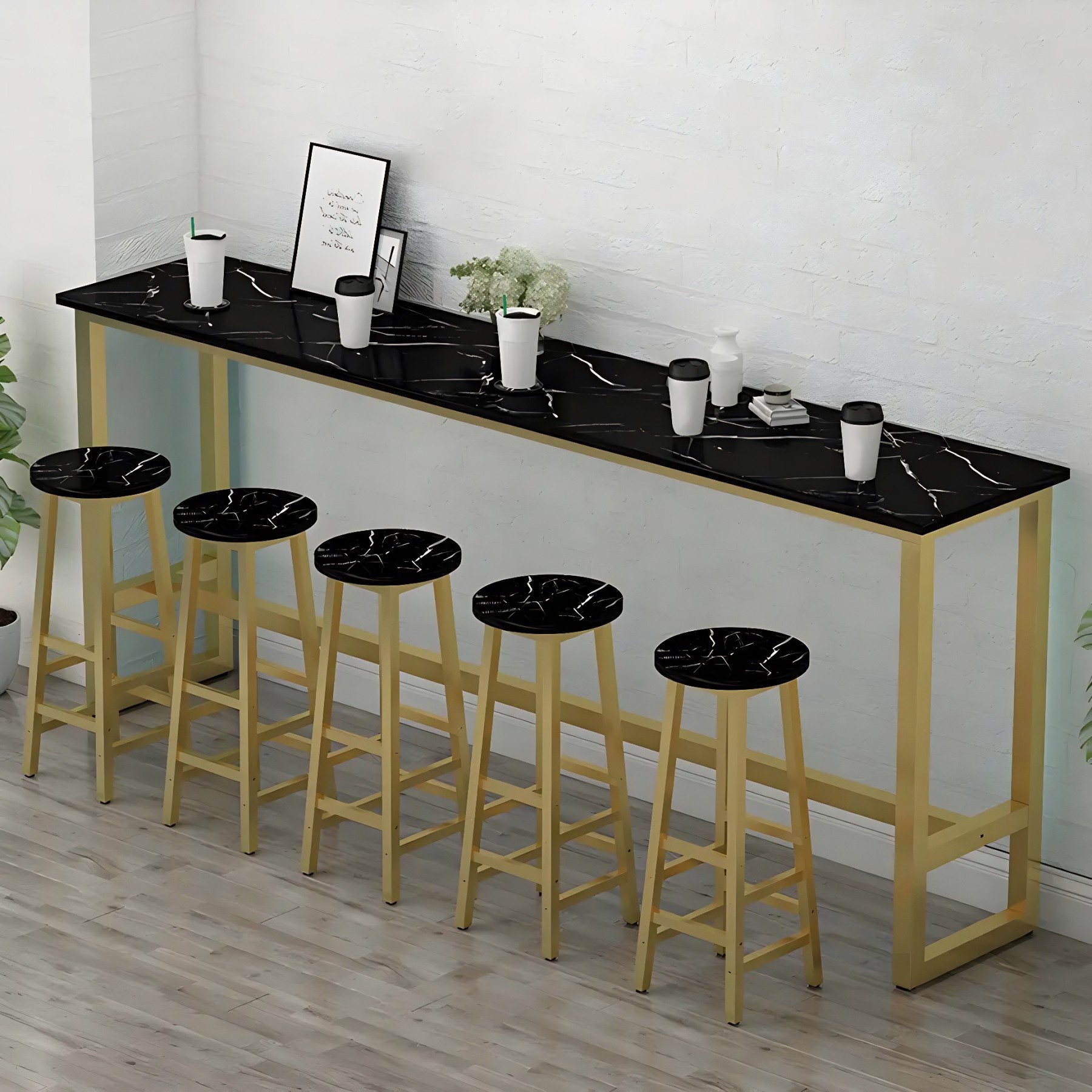Rectangular Wood Bar Table with Footrest