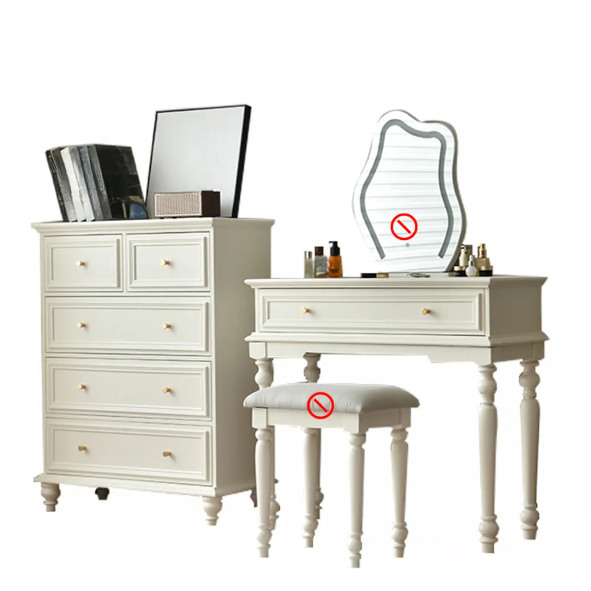 Rectangular Wood Black Makeup Vanity Set with Mirror — Warm White / Makeup Vanities