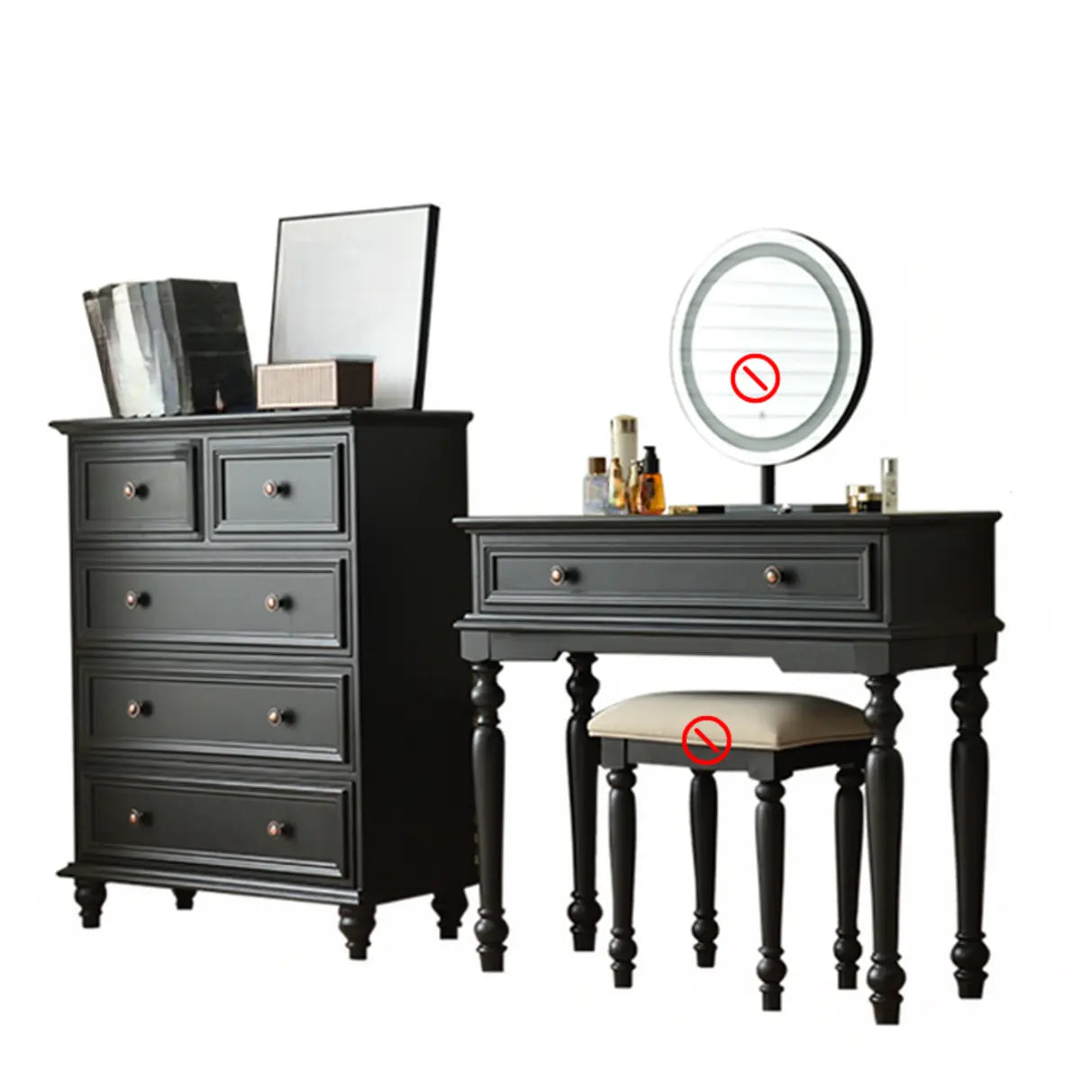 Rectangular Wood Black Makeup Vanity Set with Mirror