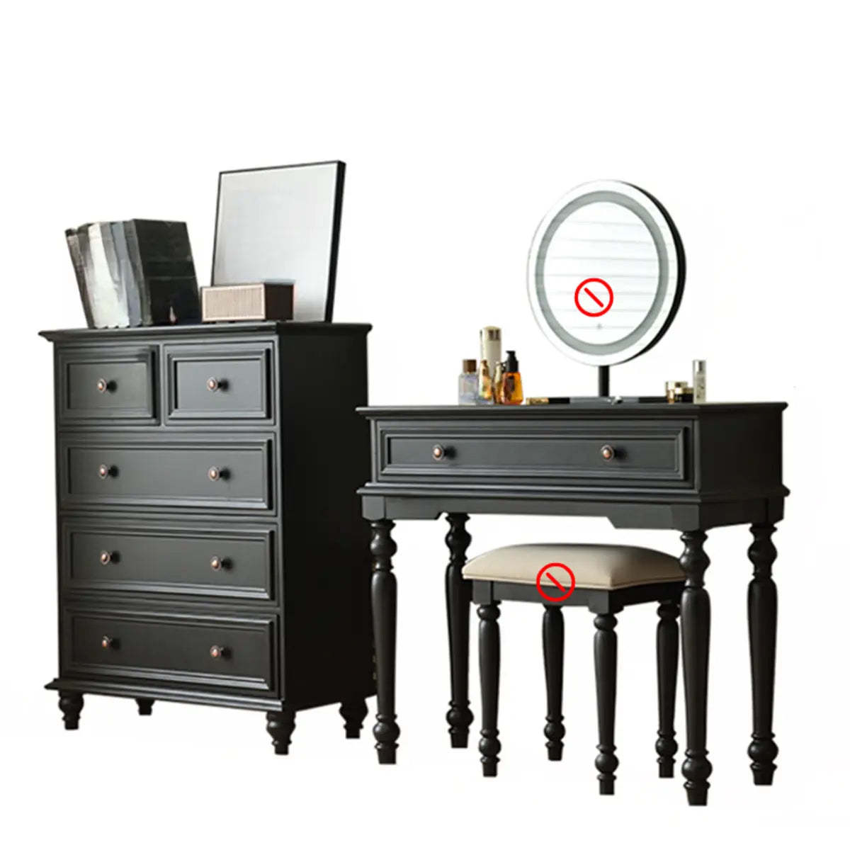 Rectangular Wood Black Makeup Vanity Set with Mirror