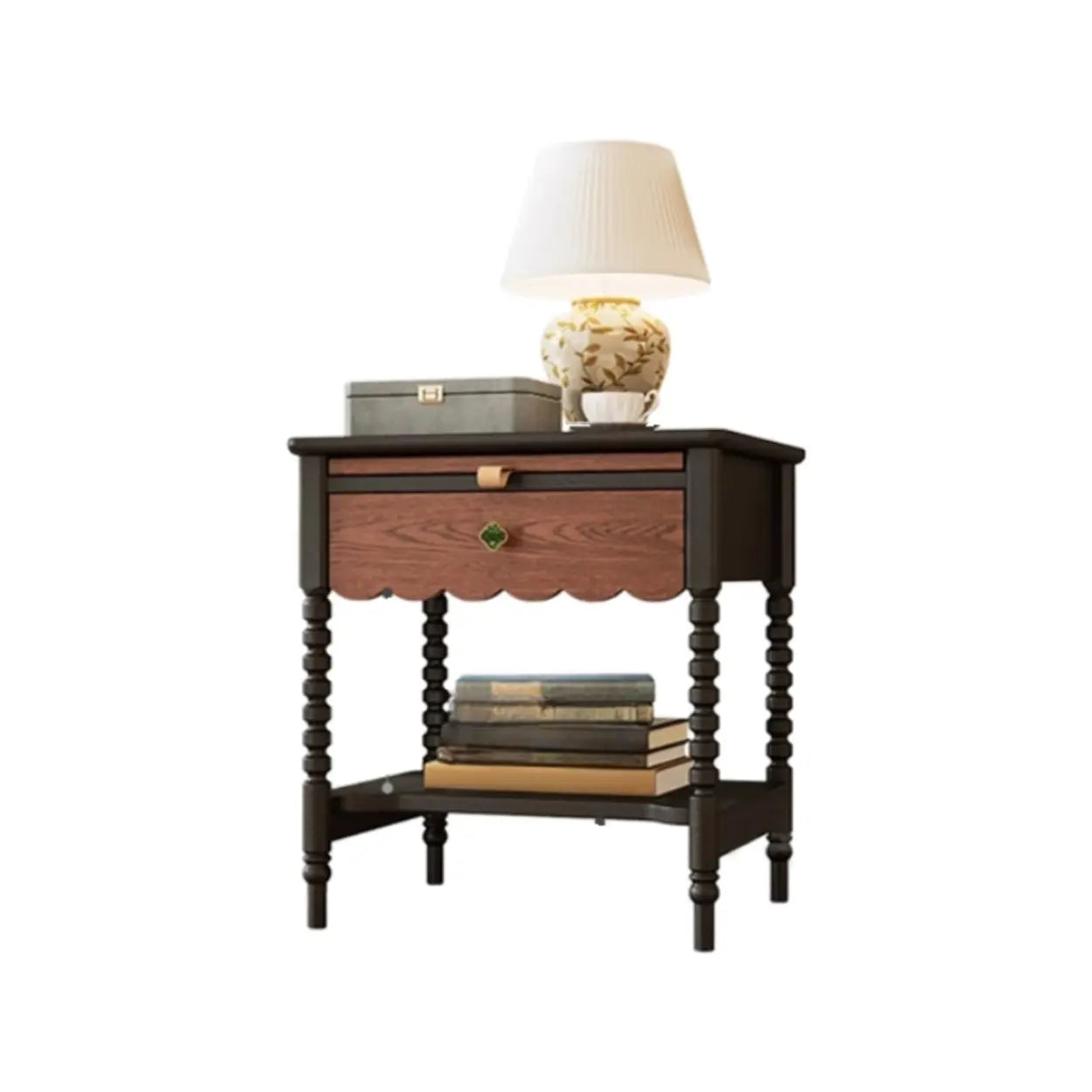 Mid-century rectangular 1-drawer black wood metal nightstands