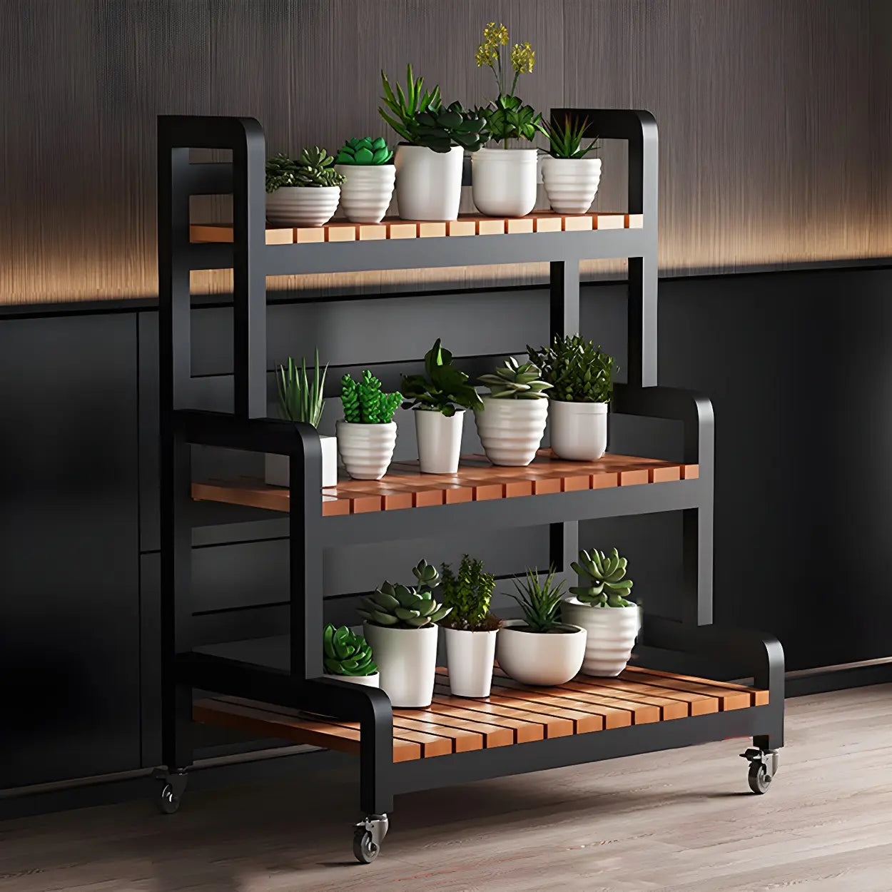 3-Tier Wood Plant Stand — White / Casters Not Included
