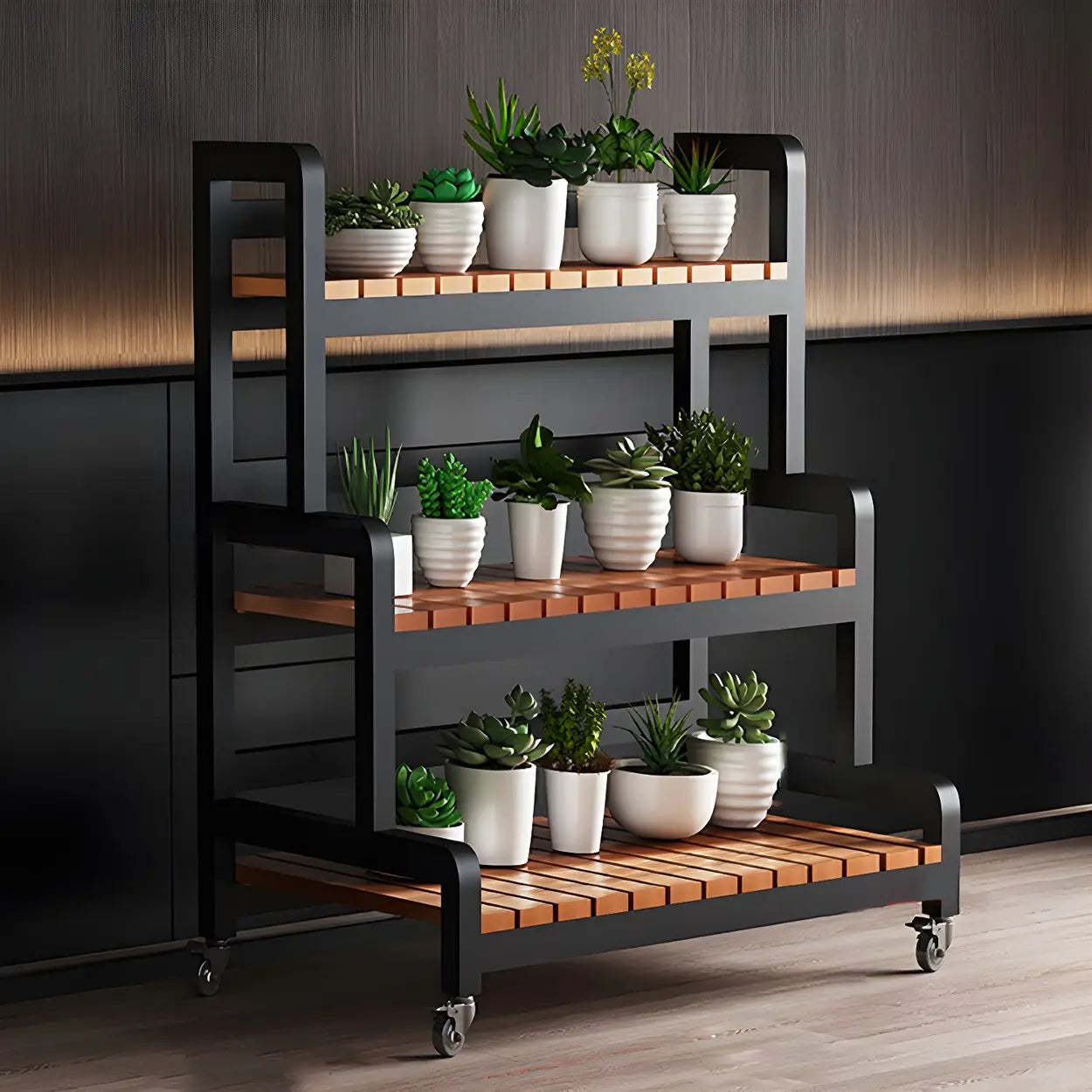 3-Tier Wood Plant Stand — White / Casters Not Included
