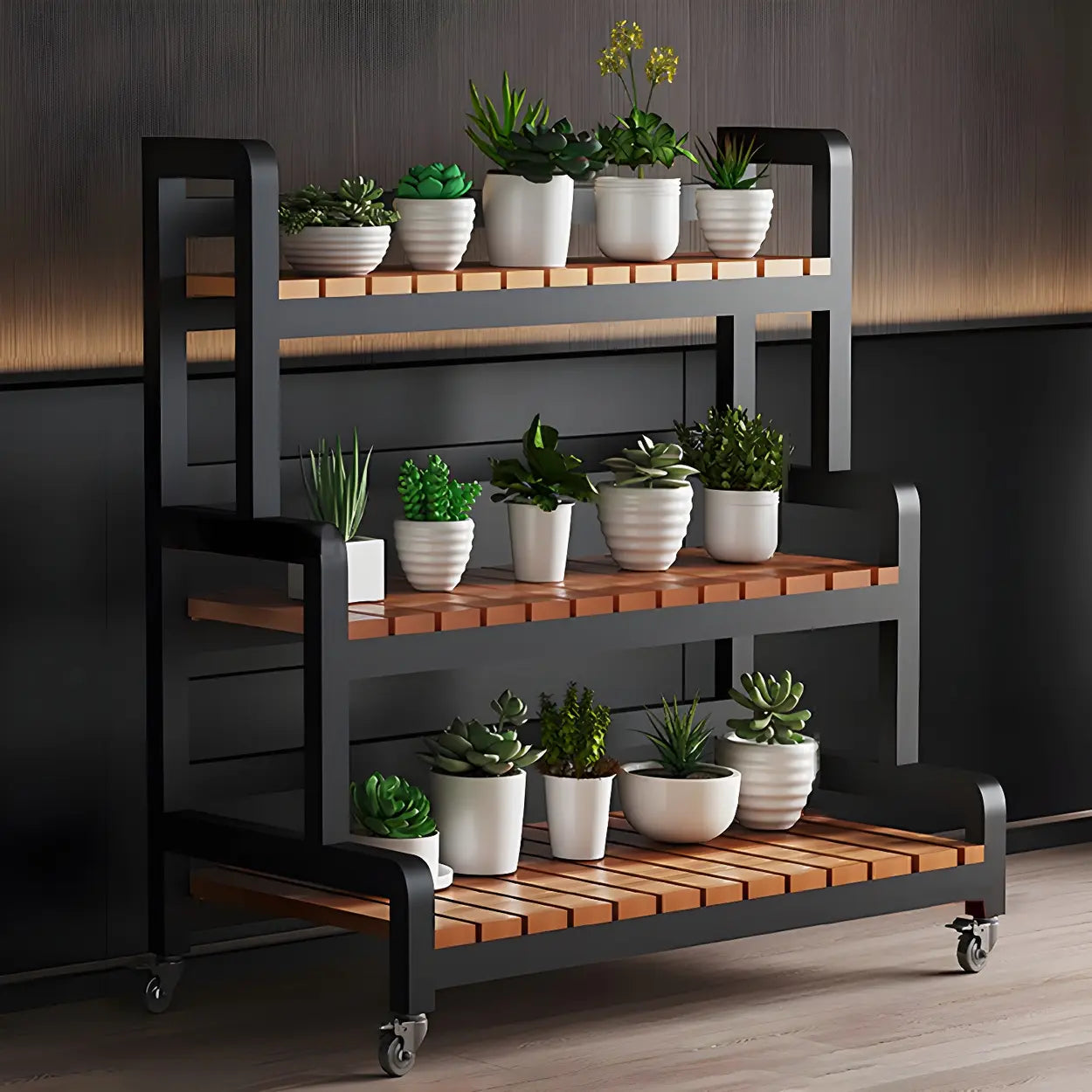 3-Tier Wood Plant Stand — White / Casters Not Included