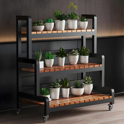 3-Tier Wood Plant Stand — White / Casters Not Included