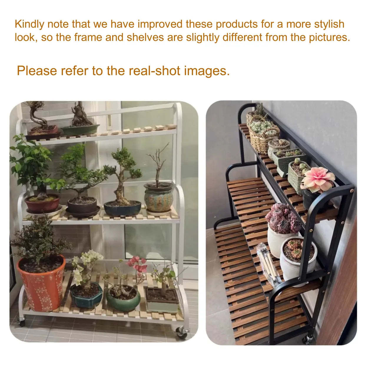 3-Tier Wood Plant Stand — Black / Casters Not Included