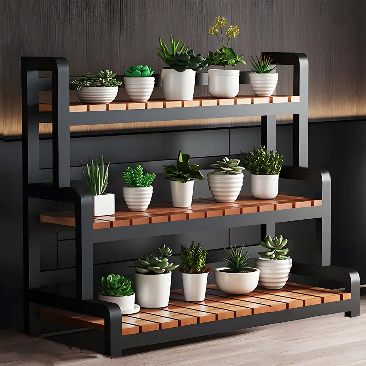 3-Tier Wood Plant Stand — White / Casters Not Included