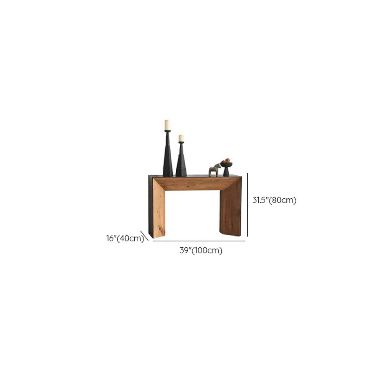 Rectangular Black Wood Double Pedestal Console Table