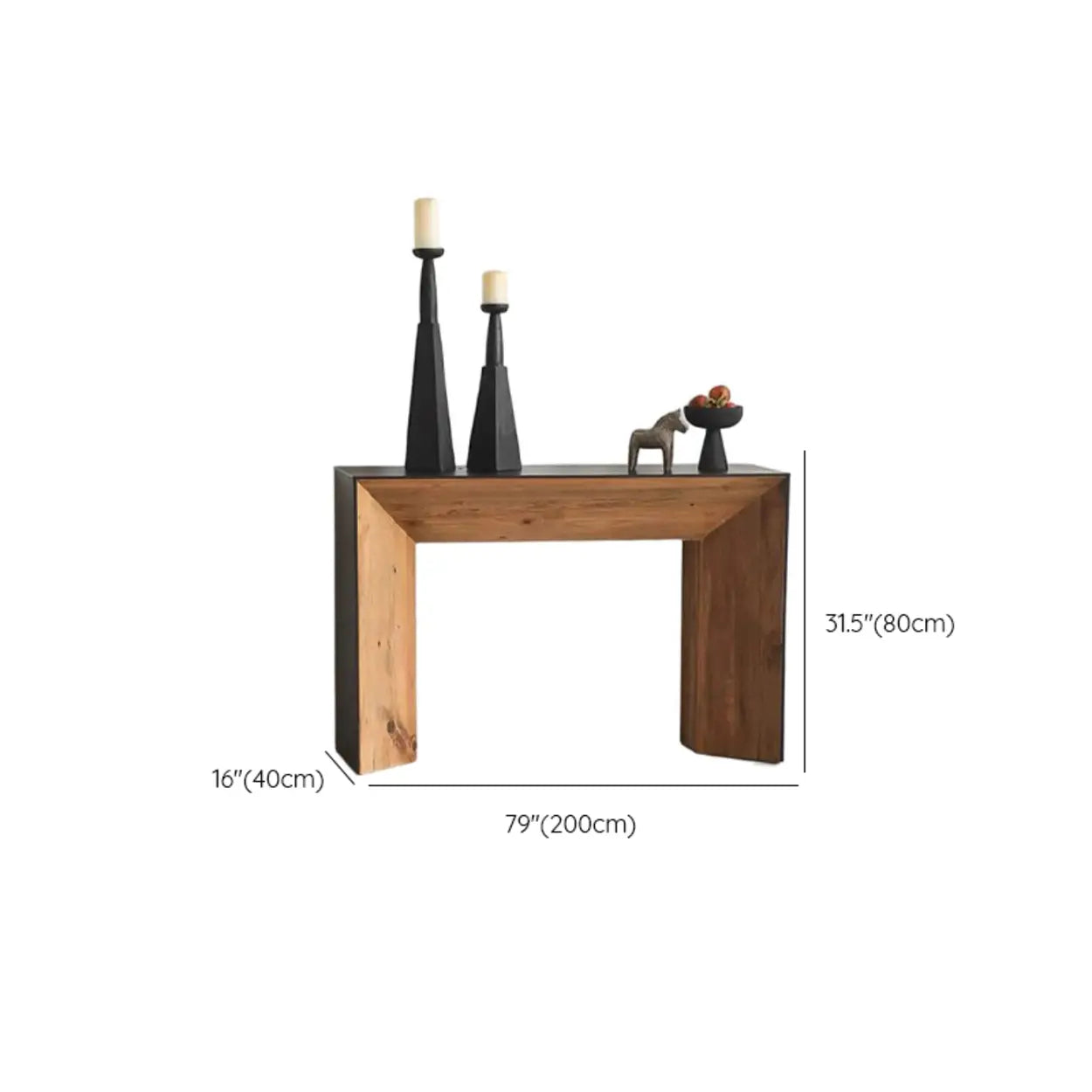Rectangular Black Wood Double Pedestal Console Table
