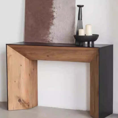Rectangular Black Wood Double Pedestal Console Table