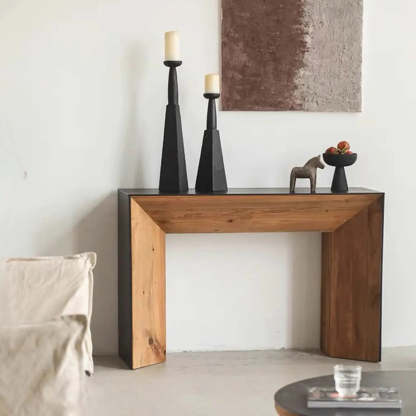 Rectangular Black Wood Double Pedestal Console Table