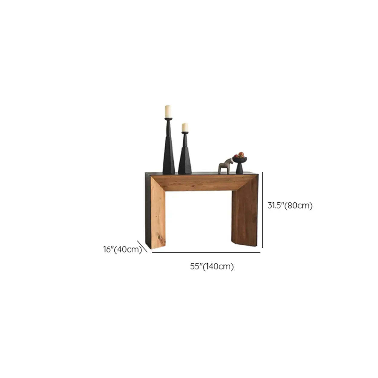 Rectangular Black Wood Double Pedestal Console Table