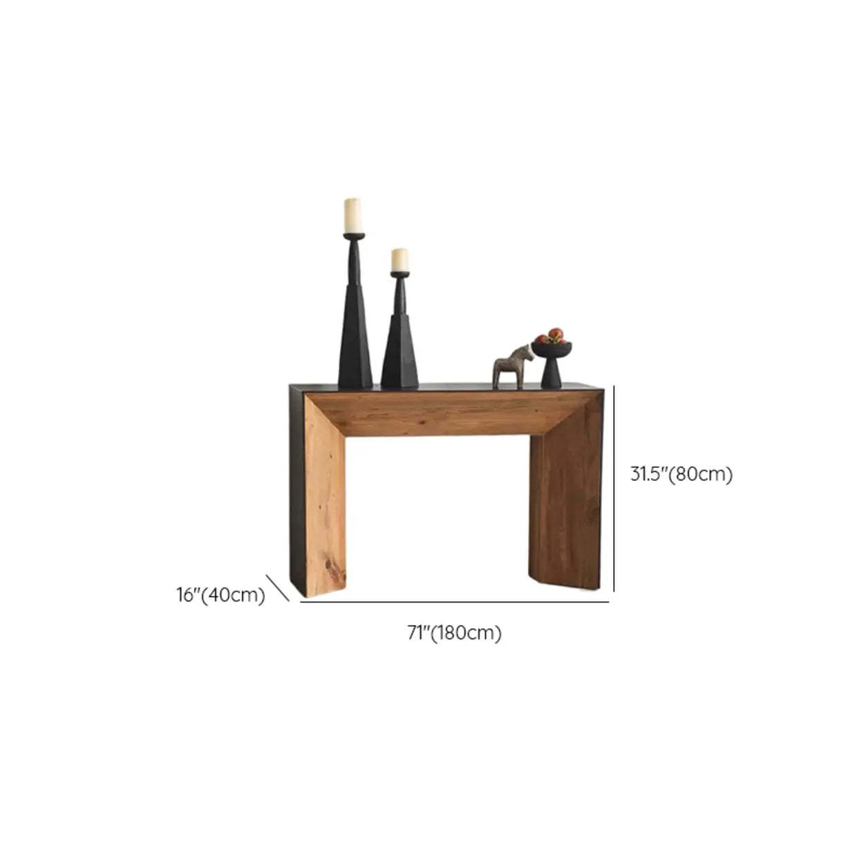 Rectangular Black Wood Double Pedestal Console Table