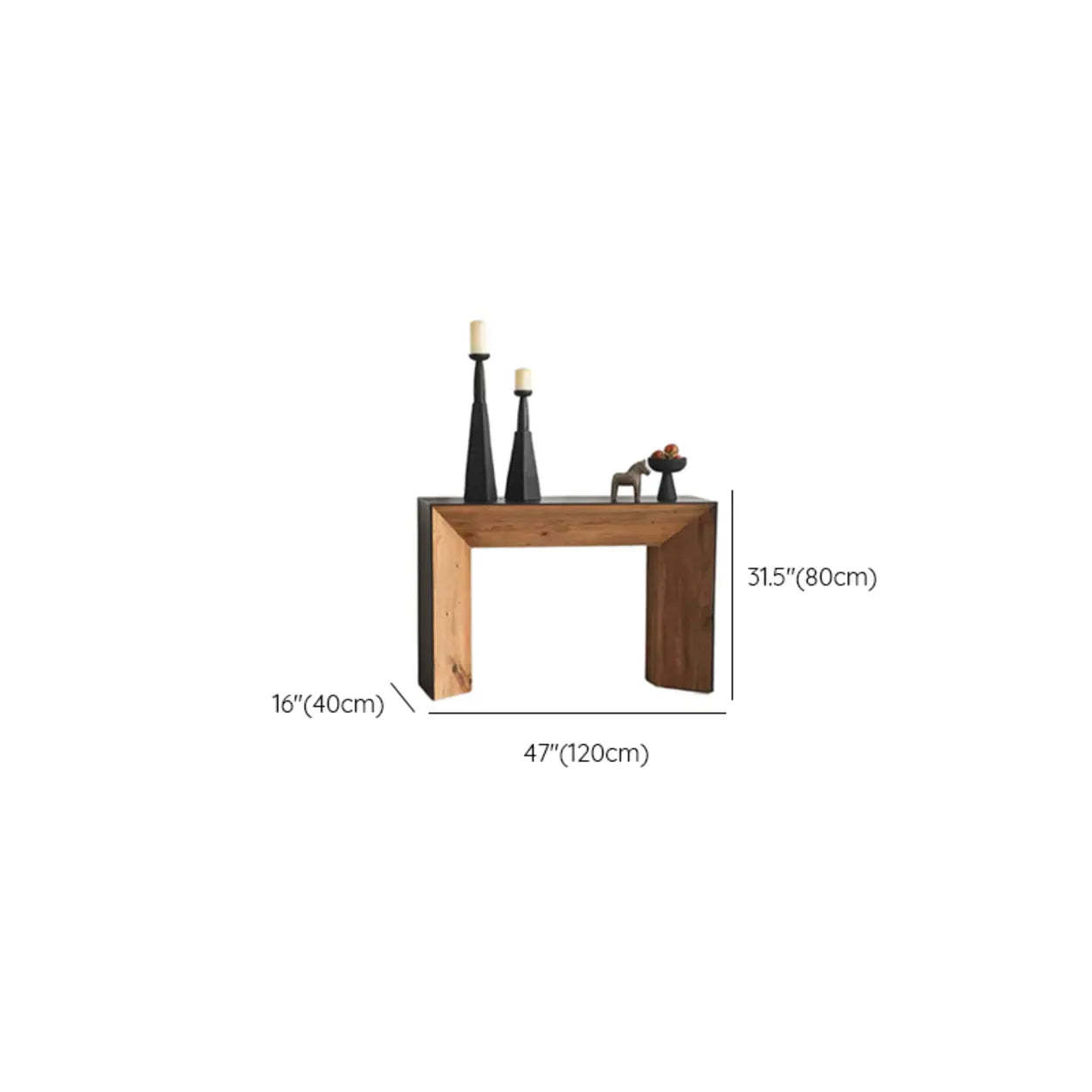 Rectangular Black Wood Double Pedestal Console Table