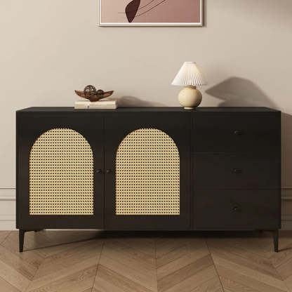 Rectangular Black Wood Floor Sideboard