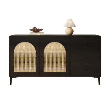 Rectangular Black Wood Floor Sideboard