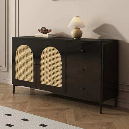 Rectangular Black Wood Floor Sideboard