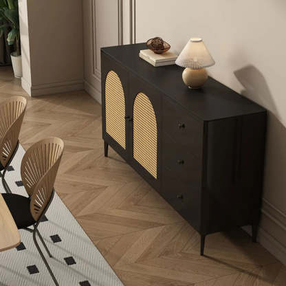Rectangular Black Wood Floor Sideboard