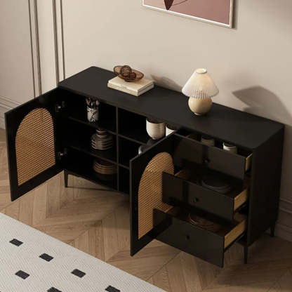 Rectangular Black Wood Floor Sideboard