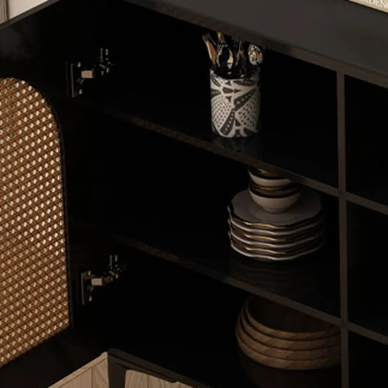 Rectangular Black Wood Floor Sideboard