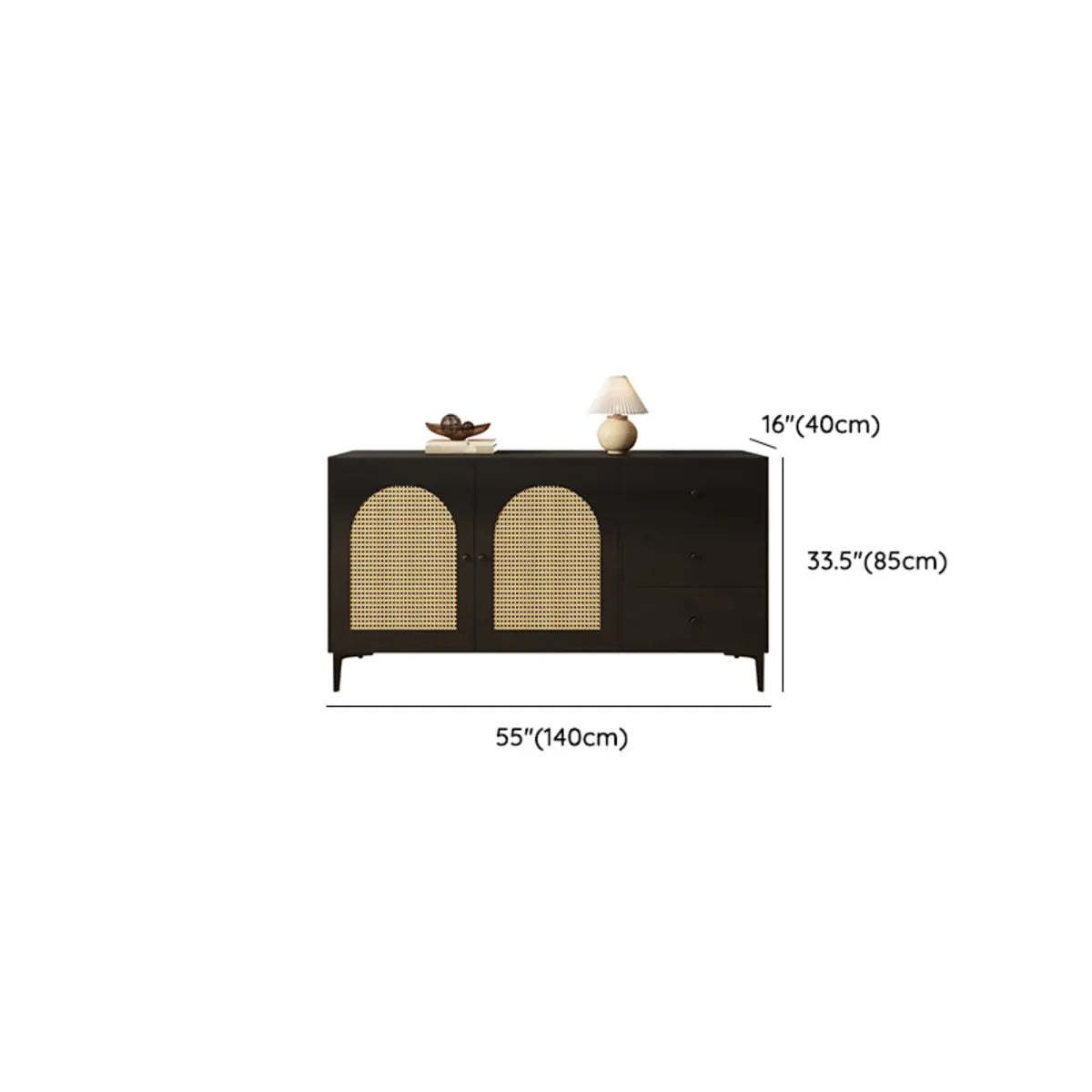Rectangular Black Wood Floor Sideboard