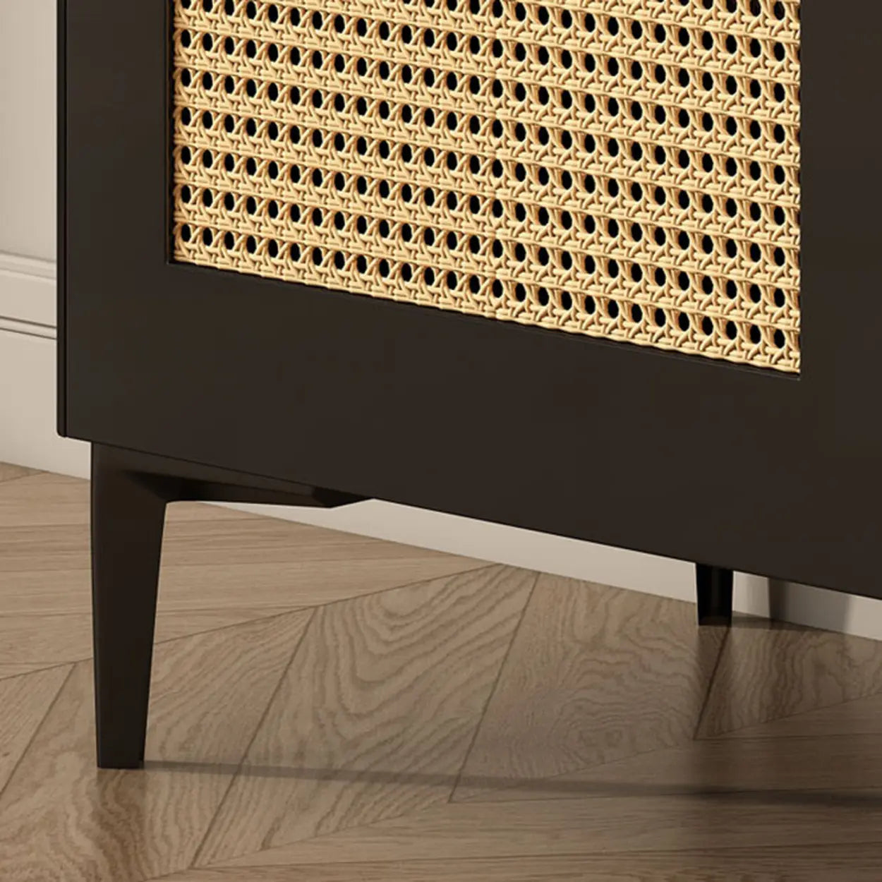 Rectangular Black Wood Floor Sideboard