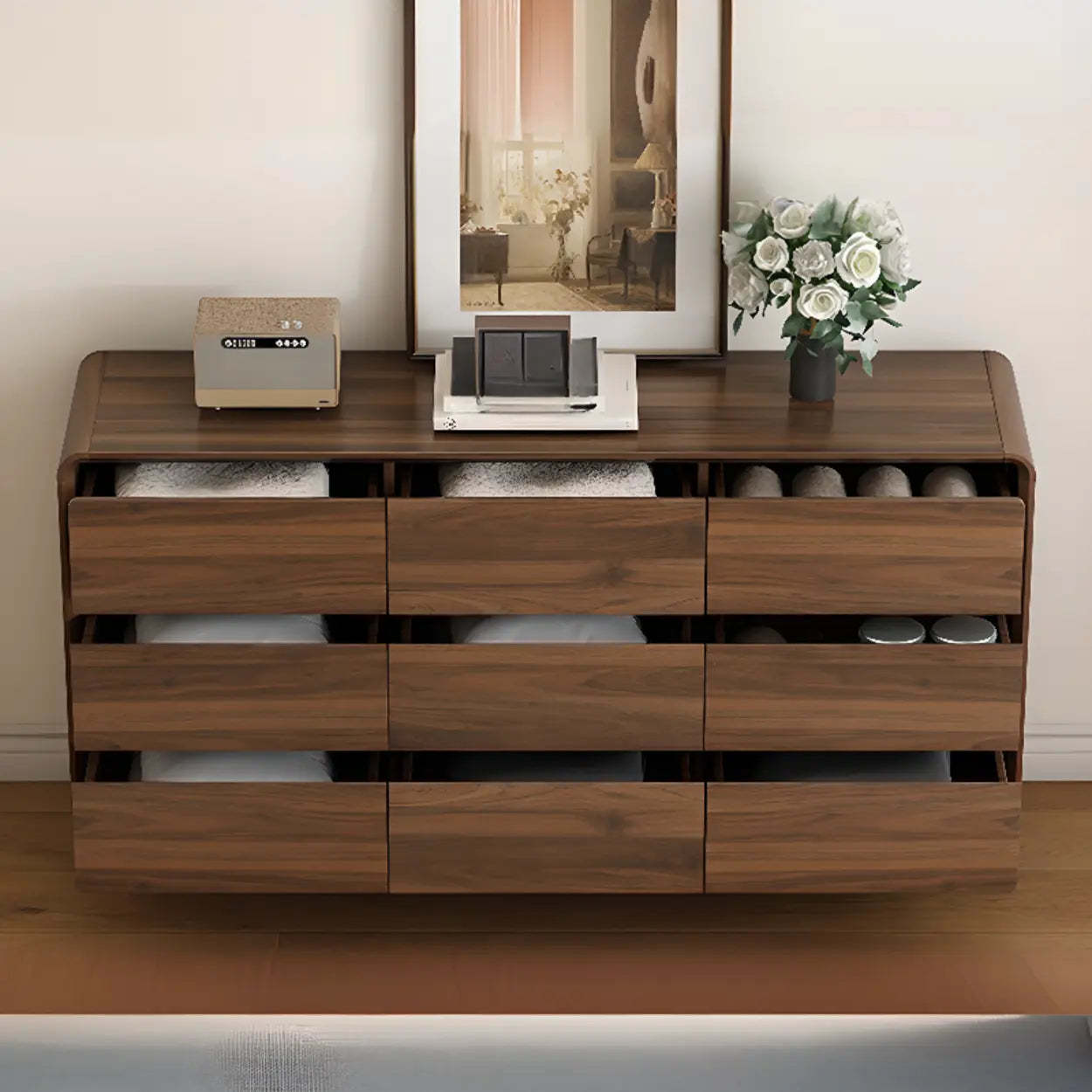 Brown Wood Rectangular Storage Dresser