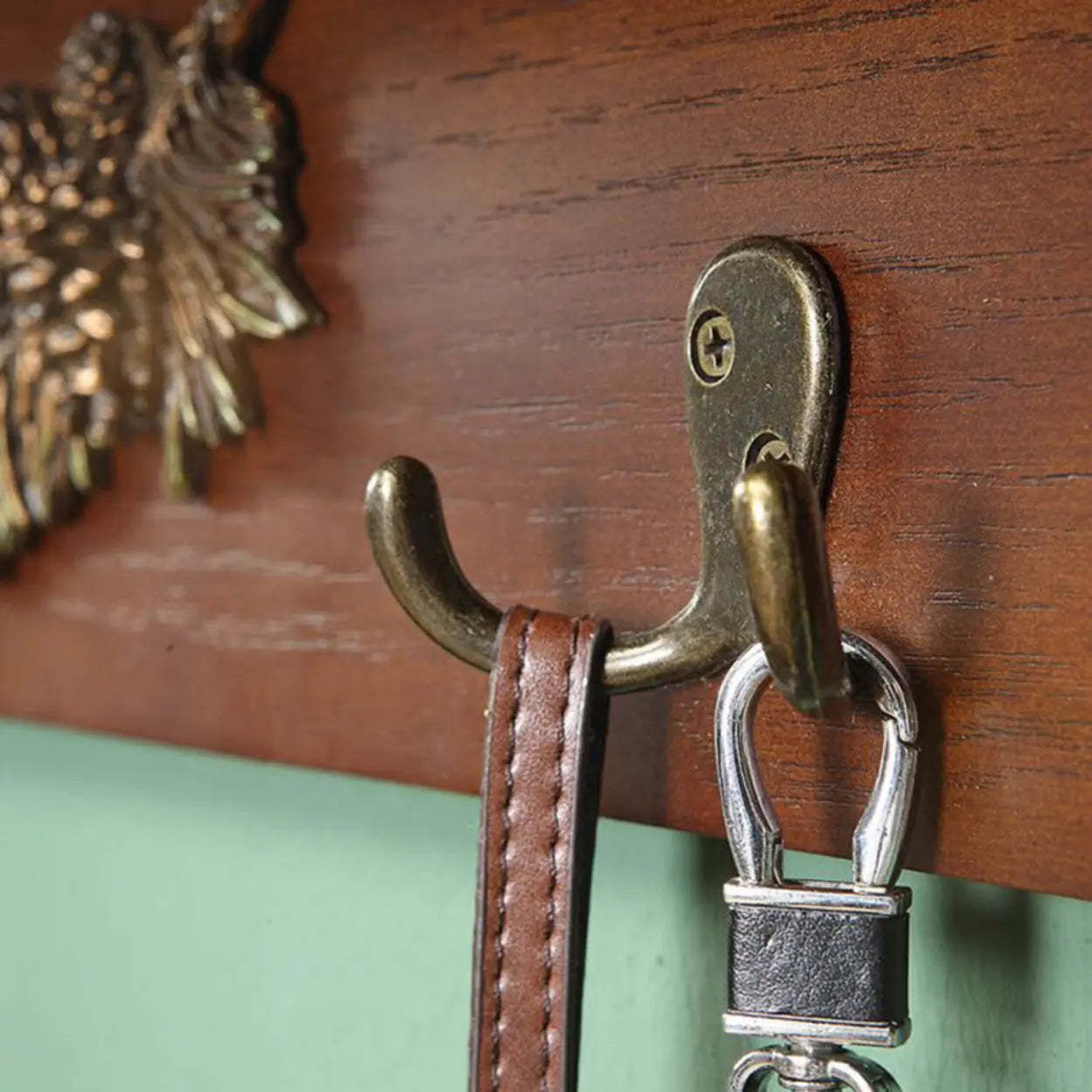 Brown Wood Wall-Mounted Shelf Coat Rack