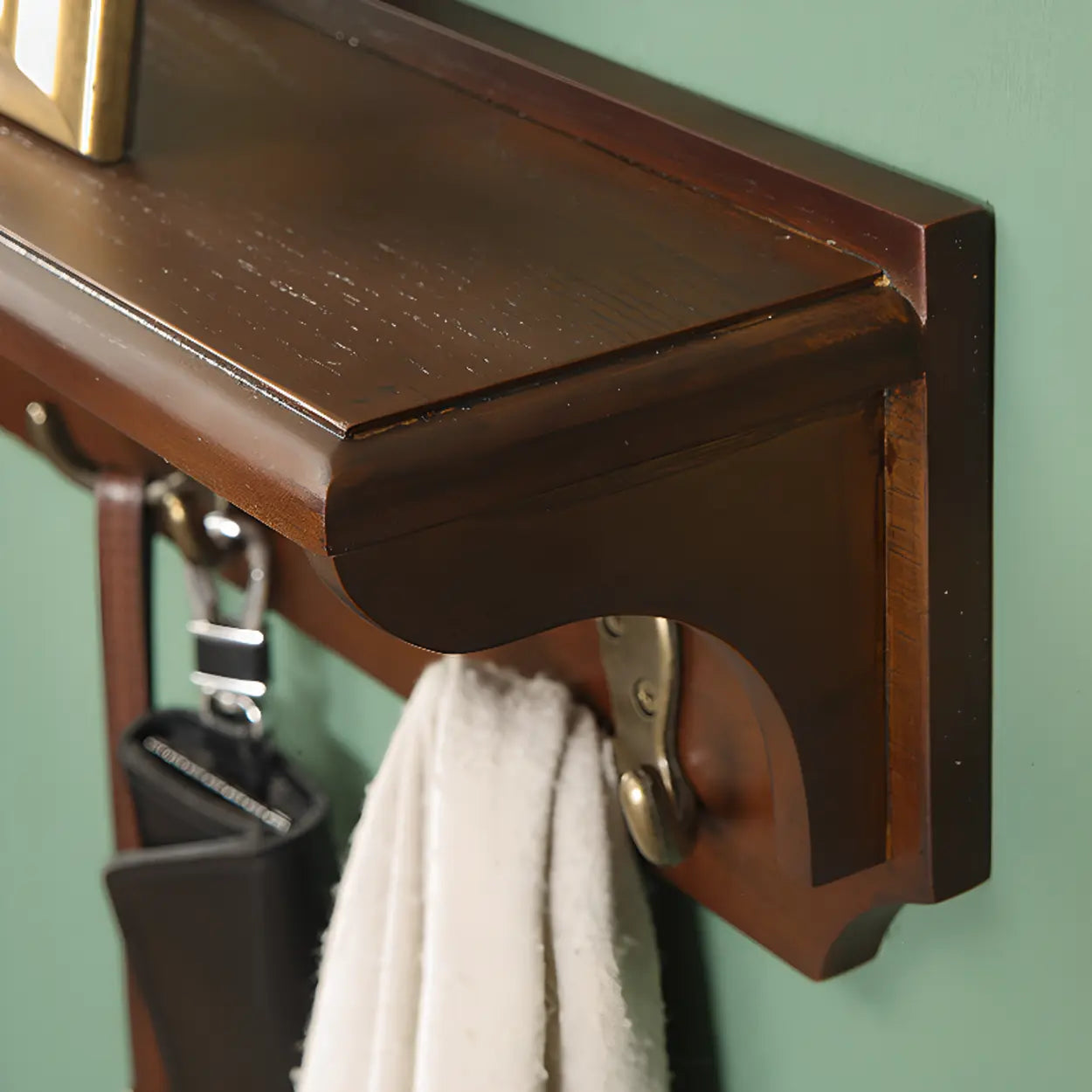 Brown Wood Wall-Mounted Shelf Coat Rack