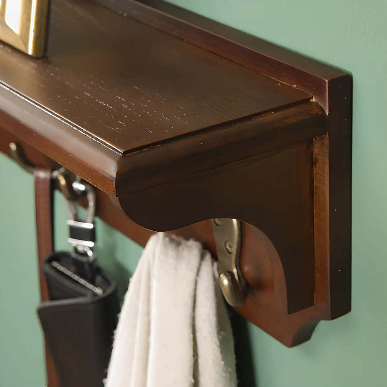 Brown Wood Wall-Mounted Shelf Coat Rack