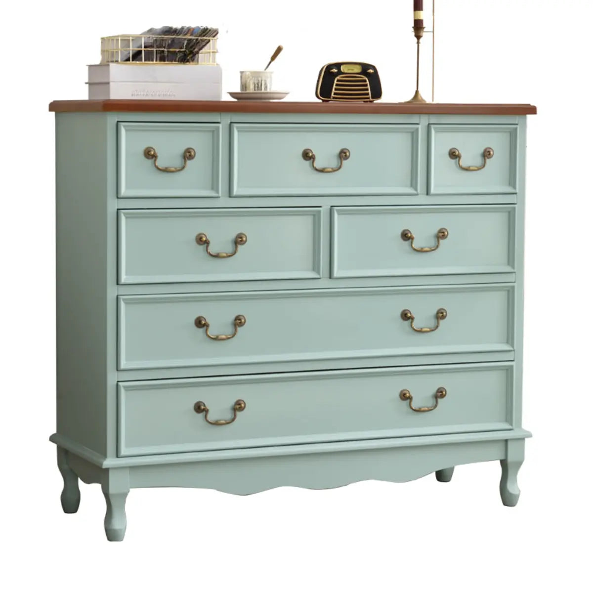 Beige Wood Drawer Dresser with Metal Handles — 1 / Teak