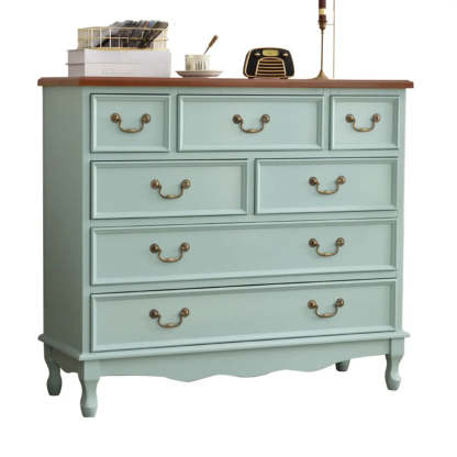 Beige Wood Drawer Dresser with Metal Handles — 1 / Teak