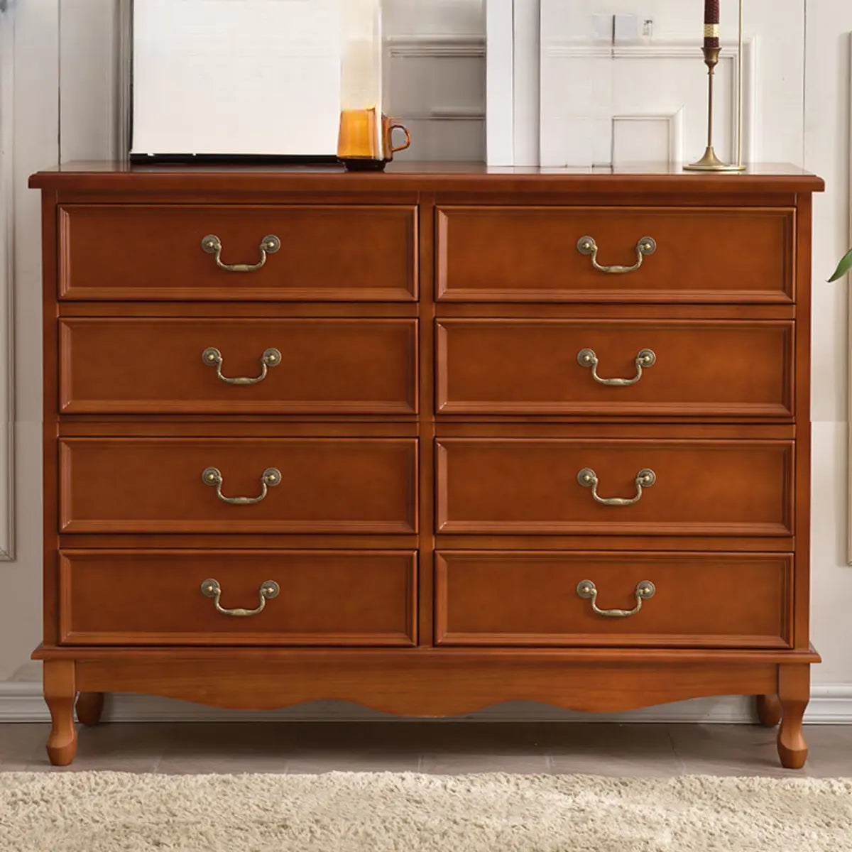 Beige Wood Drawer Dresser with Metal Handles — 1 / Teak