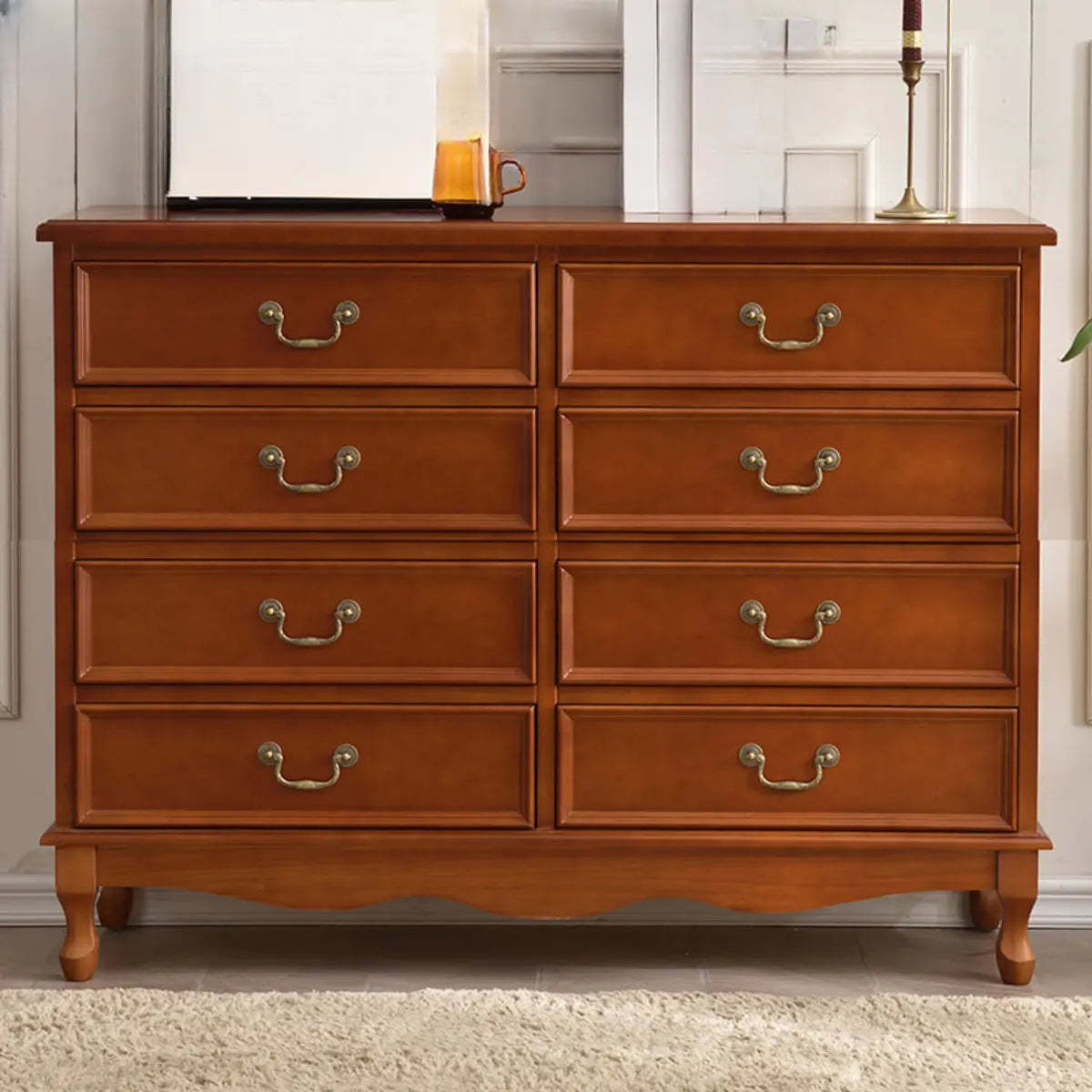 Beige Wood Drawer Dresser with Metal Handles — 1 / Teak