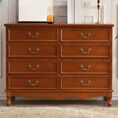 Beige Wood Drawer Dresser with Metal Handles — 1 / Teak