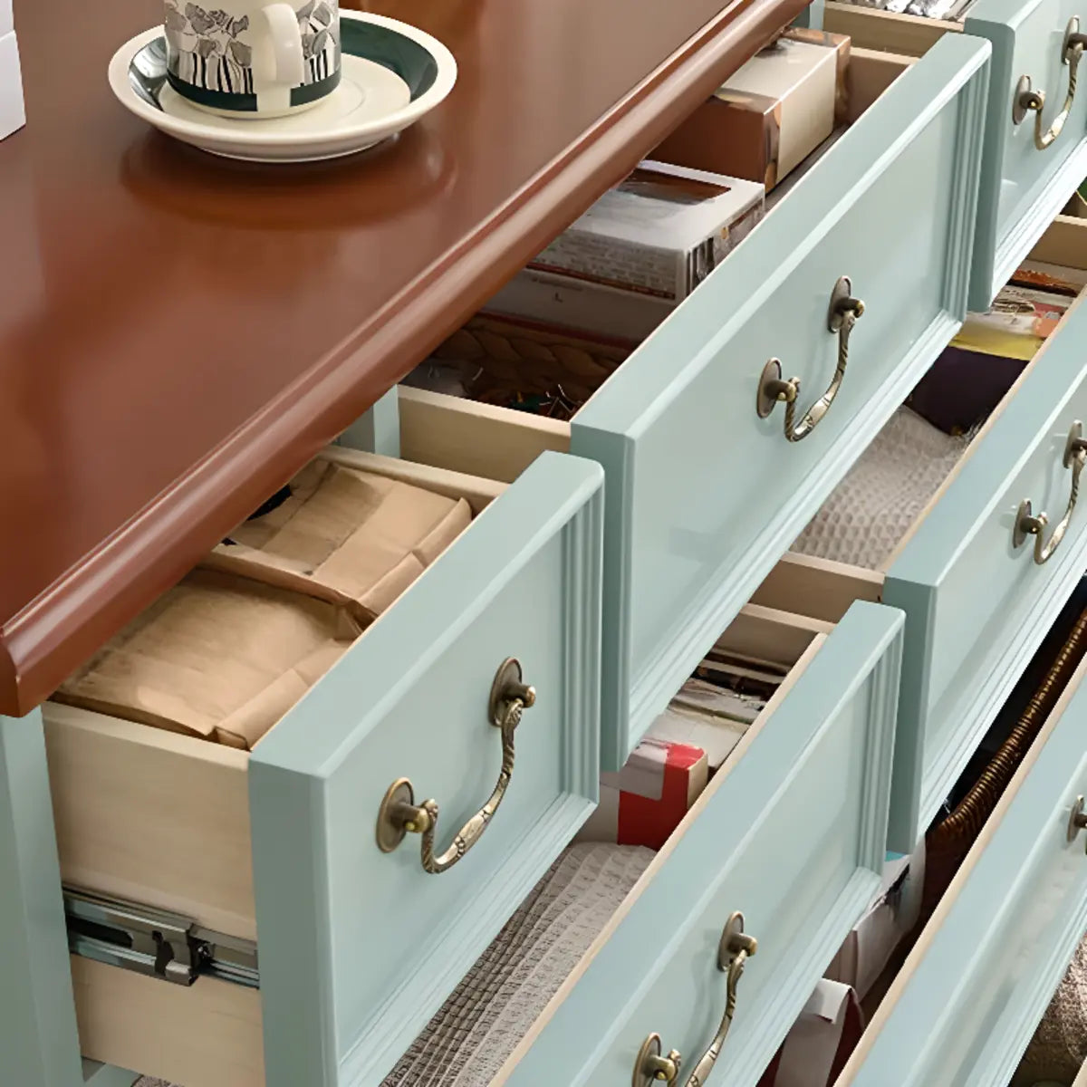 Beige Wood Drawer Dresser with Metal Handles — 1 / Teak