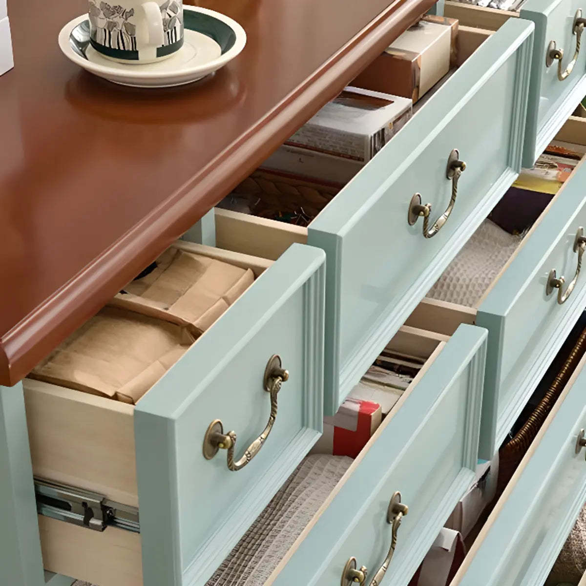 Beige Wood Drawer Dresser with Metal Handles — 1 / Teak