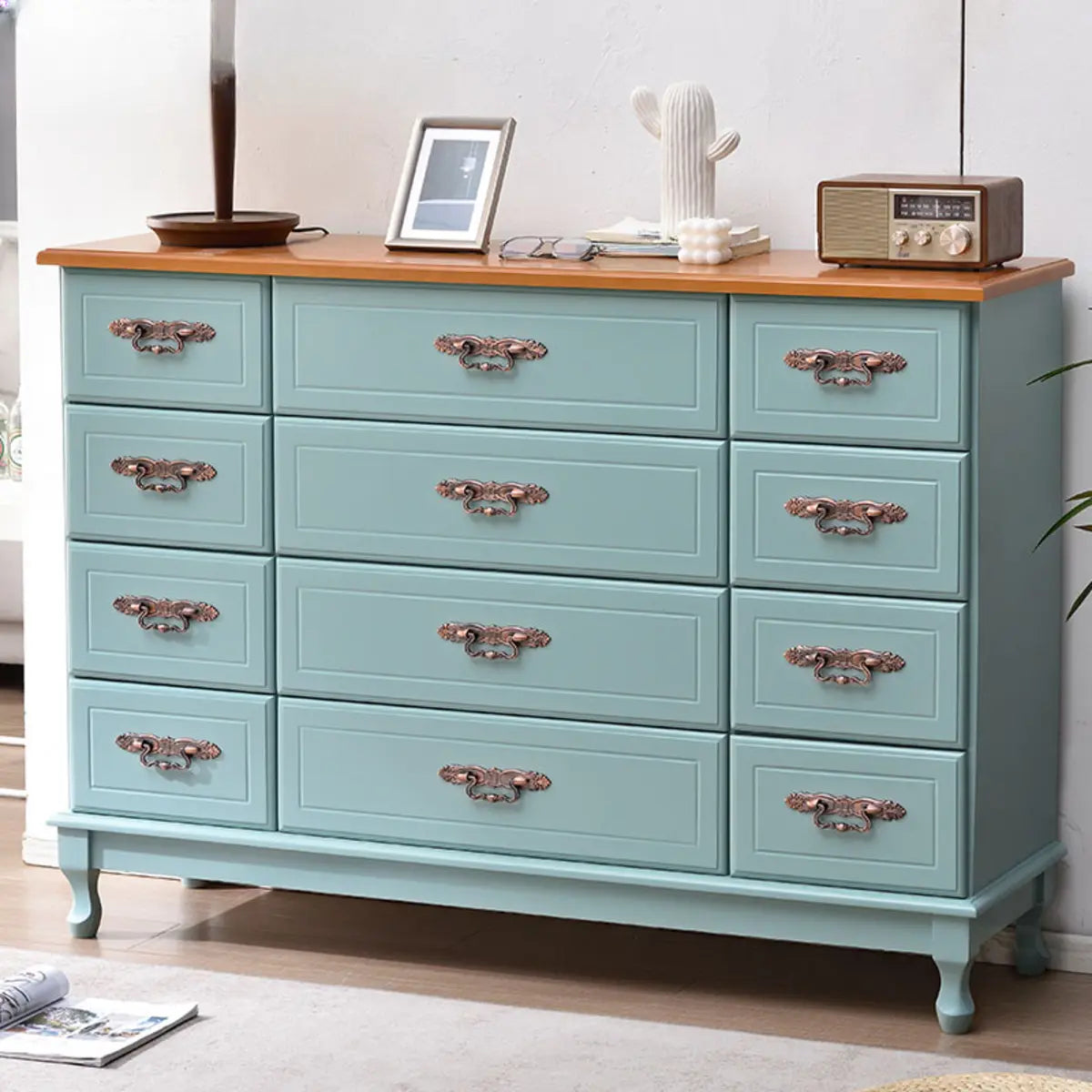 Beige Wood Drawer Dresser with Metal Handles — 1 / Walnut