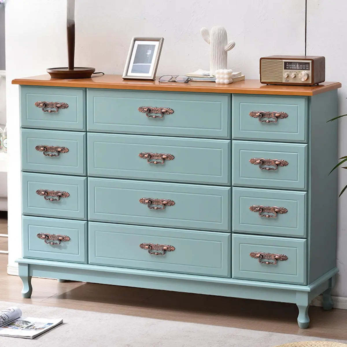 Beige Wood Drawer Dresser with Metal Handles — 1 / Walnut