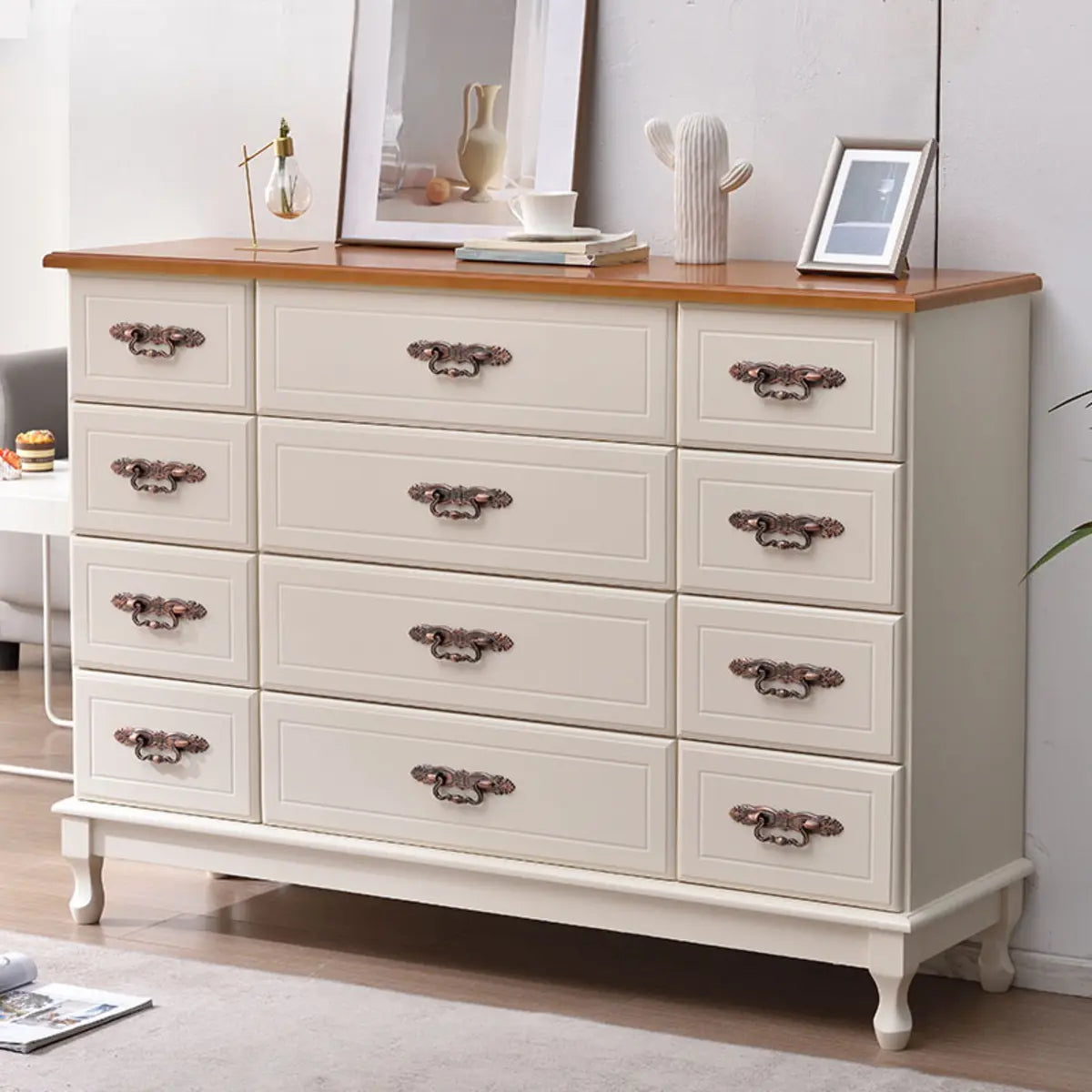 Beige Wood Drawer Dresser with Metal Handles — 1 / Walnut