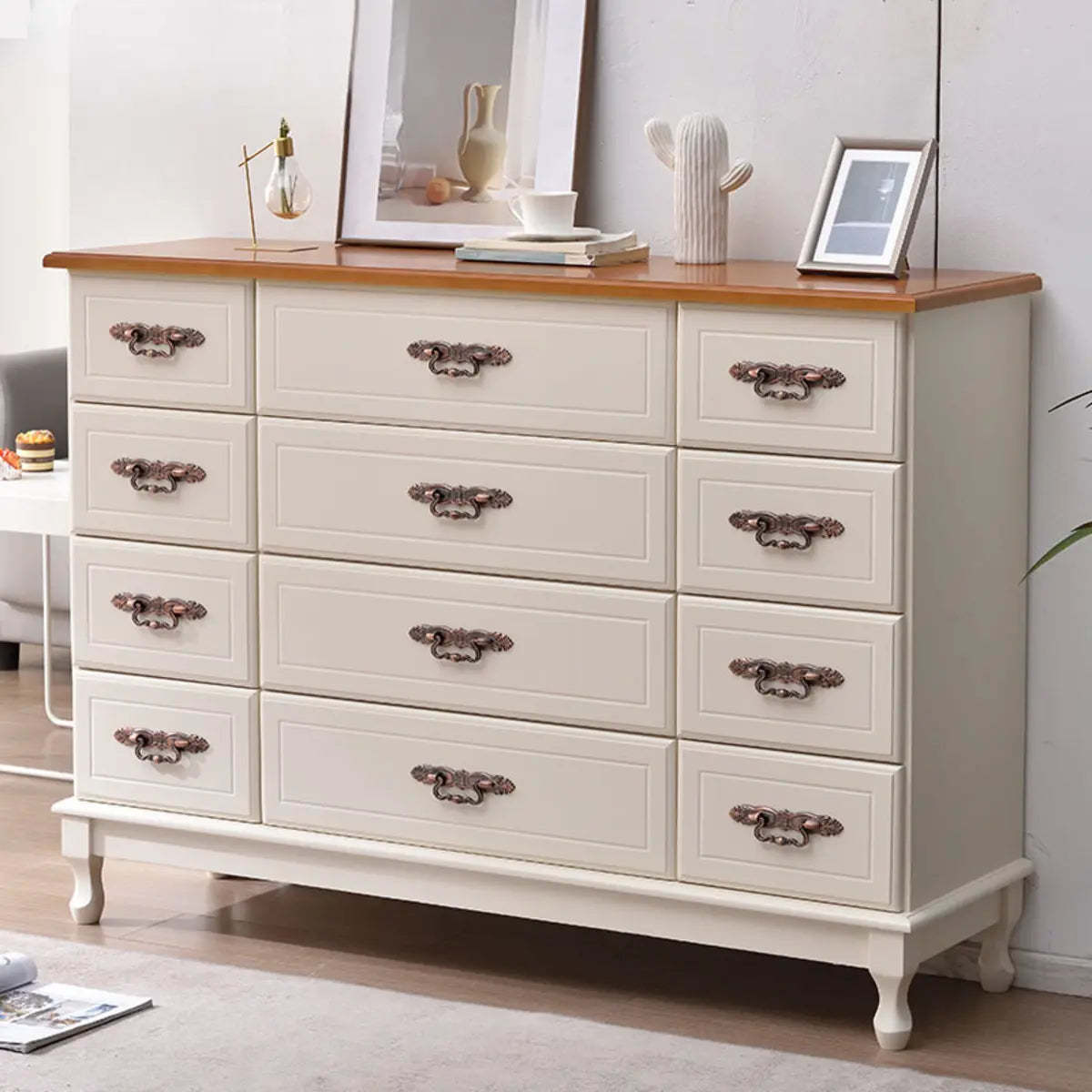 Beige Wood Drawer Dresser with Metal Handles — 1 / Walnut