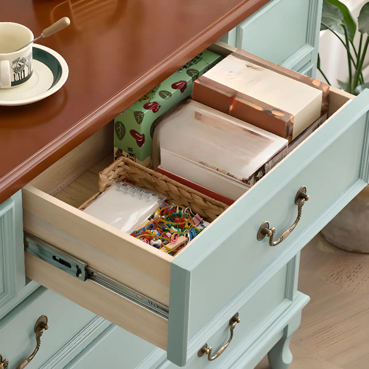 Beige Wood Drawer Dresser with Metal Handles — 2 / Dark Walnut