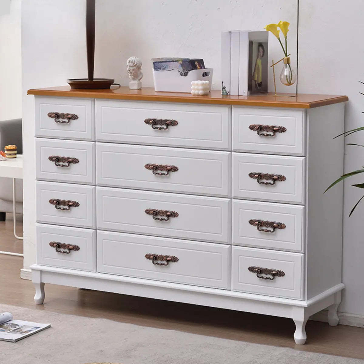 Beige Wood Drawer Dresser with Metal Handles — 2 / Green